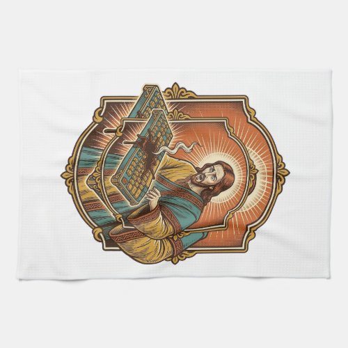 Jesus Coffee Spill Mechanical Keyboard Broken Tech Kitchen Towel