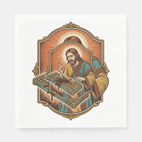 Jesus Coffee Spill Mechanical Keyboard Broken Tech Napkins