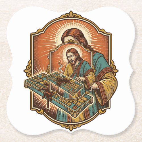 Jesus Coffee Spill Mechanical Keyboard Broken Tech Paper Coaster