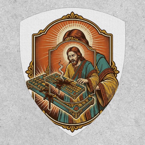 Jesus Coffee Spill Mechanical Keyboard Broken Tech Patch