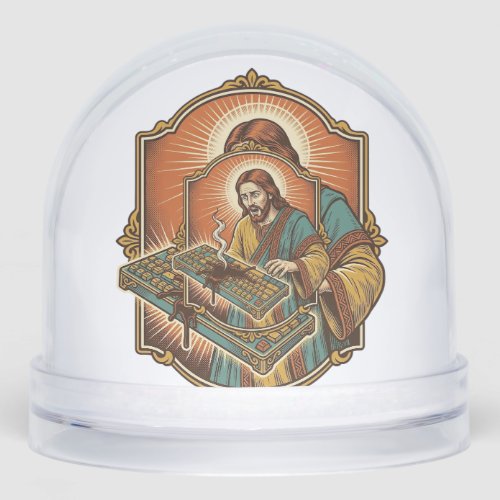 Jesus Coffee Spill Mechanical Keyboard Broken Tech Snow Globe