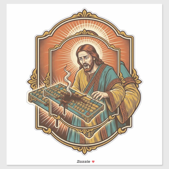 Jesus Coffee Spill Mechanical Keyboard Broken Tech Sticker (Sheet)