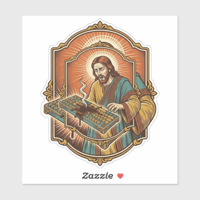 Jesus Coffee Spill Mechanical Keyboard Broken Tech Sticker (Sheet)