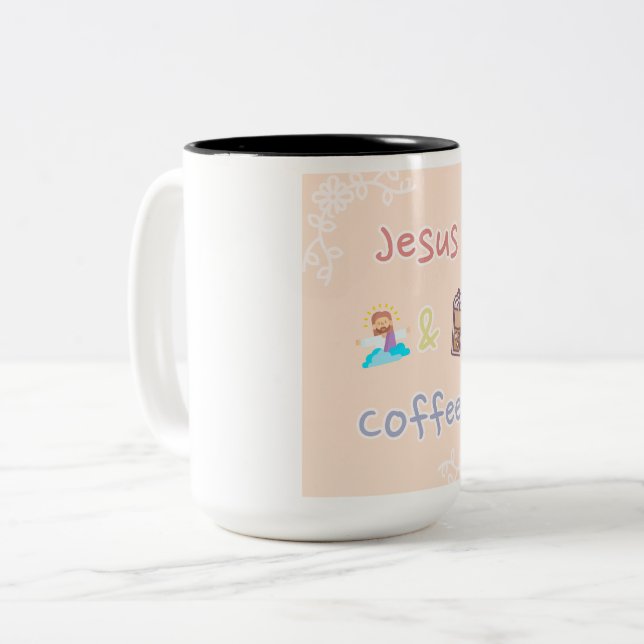 Jesus + Coffee Two-Tone Coffee Mug (Front Left)