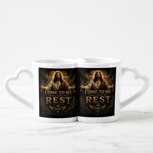 Jesus Come to Me Christian Gold Sacred Art Coffee Mug Set