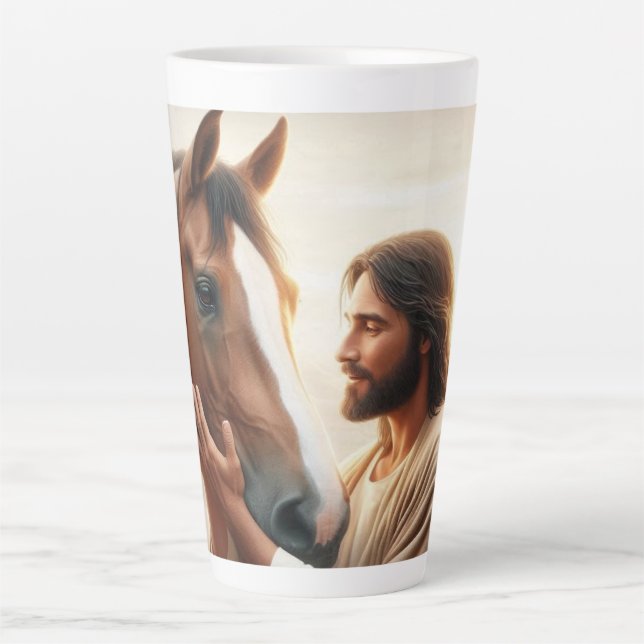 Jesus Comforting a Horse in Heaven Latte Mug (Front)