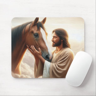 Jesus Comforting a Horse in Heaven Mouse Pad