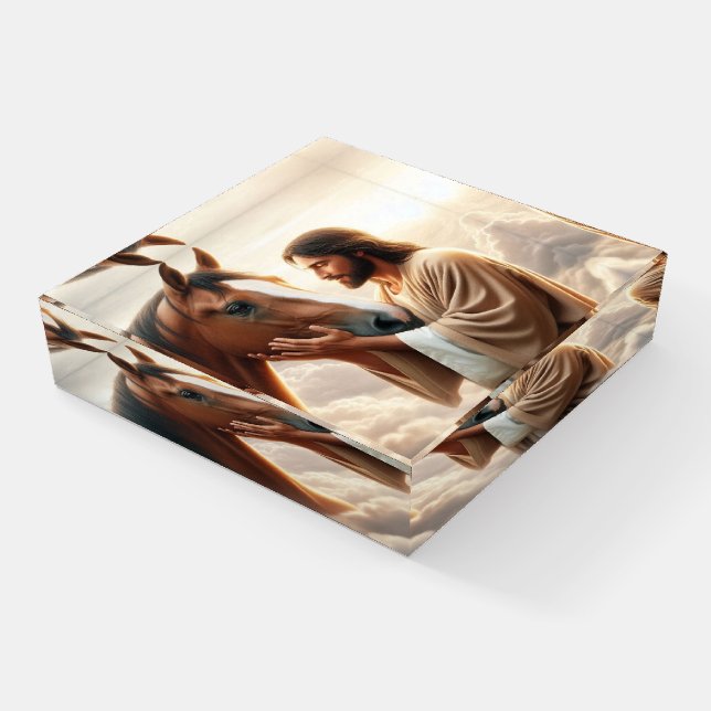 Jesus Comforting a Horse in Heaven Paperweight (Angled)