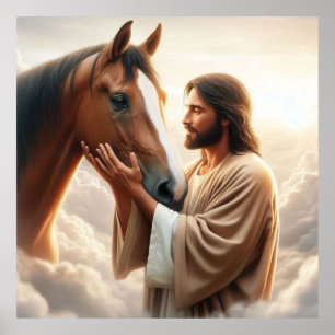 Jesus Comforting a Horse in Heaven Poster
