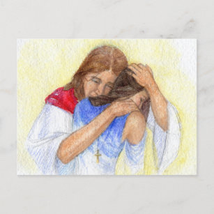 "Jesus Comforts Us." Postcard