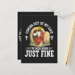Jesus Coming Out Of My Cave Announcement Postcard
