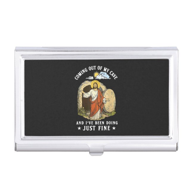 Jesus Coming Out of My Cave  Business Card Case (Front)