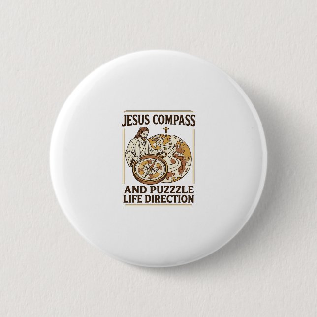 Jesus Compass And Puzzle Life Direction Jesus Comp Button (Front)