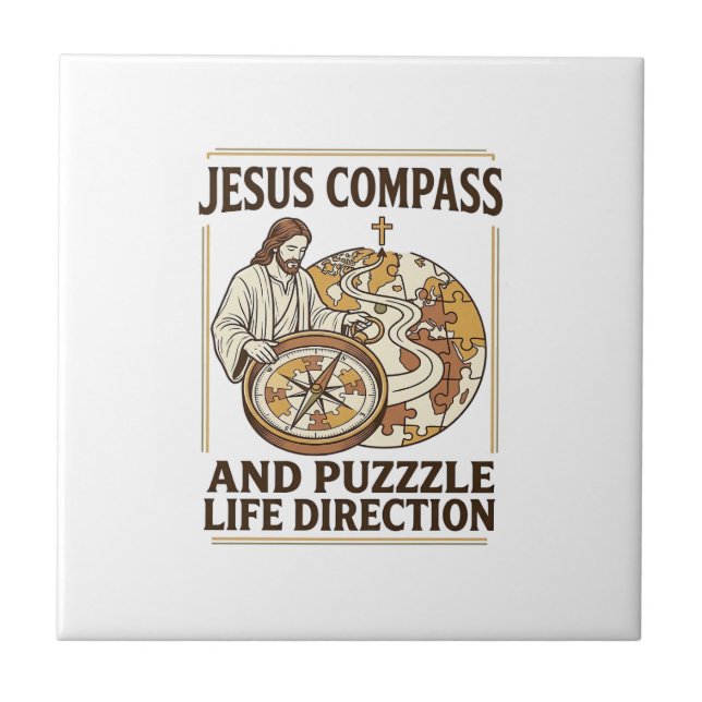 Jesus Compass And Puzzle Life Direction Jesus Comp Ceramic Tile (Front)