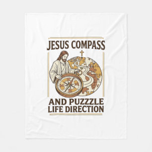 Jesus Compass And Puzzle Life Direction Jesus Comp Fleece Blanket