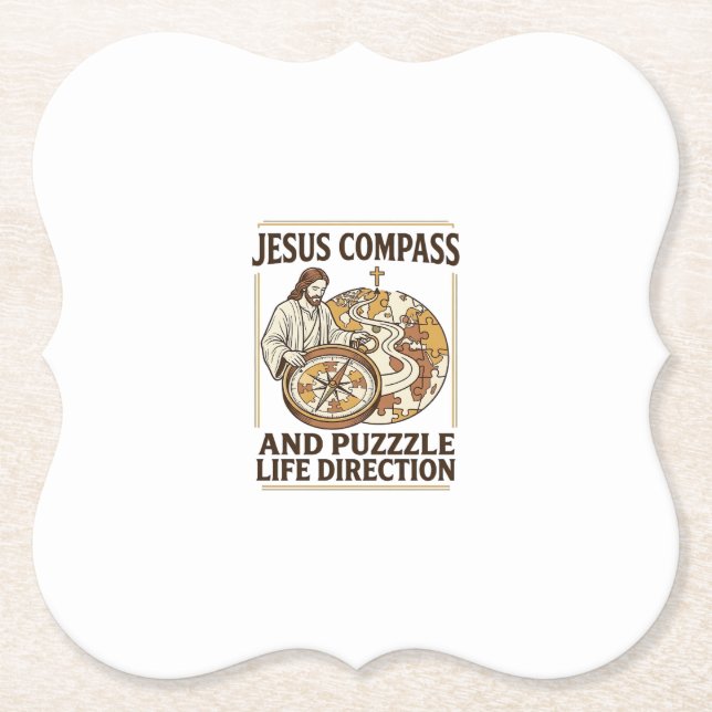 Jesus Compass And Puzzle Life Direction Jesus Comp Paper Coaster (Front)