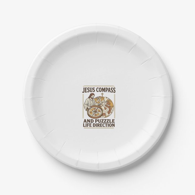 Jesus Compass And Puzzle Life Direction Jesus Comp Paper Plates (Front)