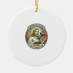 Jesus Completely Burnt Black Hot Dog BBQ Humor_1 Ceramic Ornament