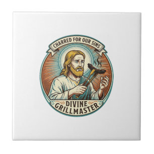 Jesus Completely Burnt Black Hot Dog BBQ Humor_1 Ceramic Tile