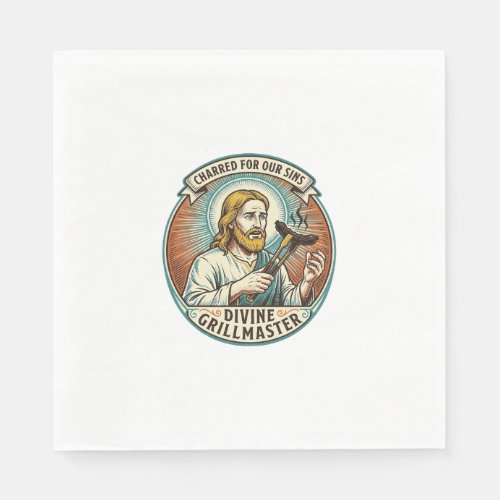 Jesus Completely Burnt Black Hot Dog BBQ Humor_1 Napkins