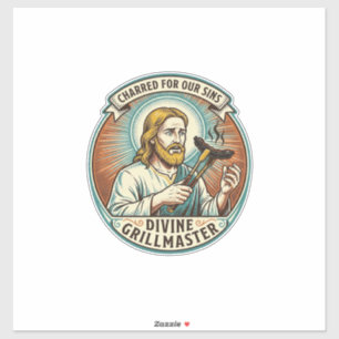 Jesus Completely Burnt Black Hot Dog BBQ Humor_1 Sticker