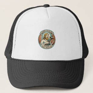 Jesus Completely Burnt Black Hot Dog BBQ Humor_1 Trucker Hat