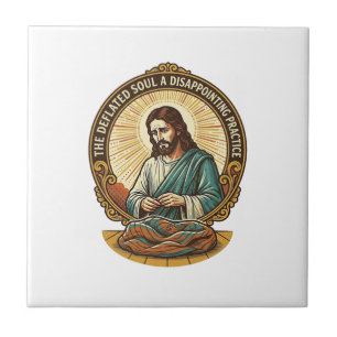 Jesus Completely Deflated Flat Yoga Ball Gym Humor Ceramic Tile