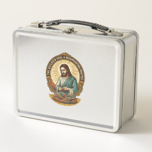 Jesus Completely Deflated Flat Yoga Ball Gym Humor Metal Lunch Box