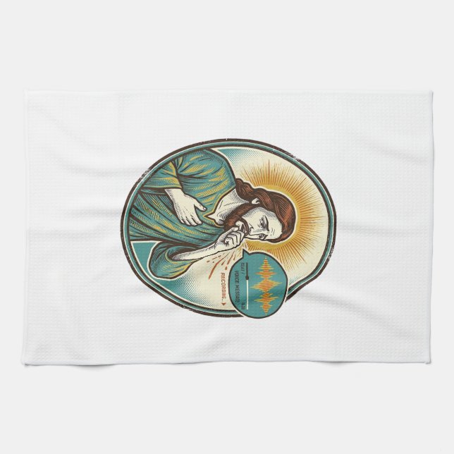 Jesus Coughing Mid Voice Note Audio Message Textin Kitchen Towel (Horizontal)