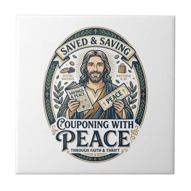 Jesus Coupon Thrift Frugal Shirt Faith Based Desig Ceramic Tile (Front)