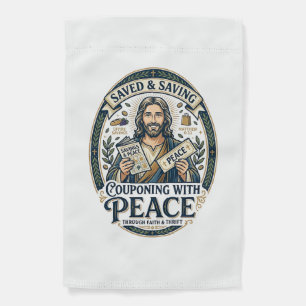 Jesus Coupon Thrift Frugal Shirt Faith Based Desig Garden Flag