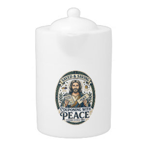 Jesus Coupon Thrift Frugal Shirt Faith Based Desig Teapot