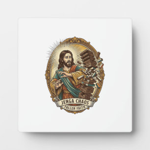 Jesus Crashing Party Jenga Tower Game Fail Humor_1 Plaque