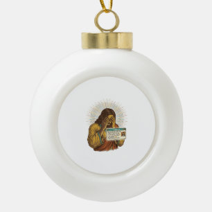 Jesus Cringing Ten Year Old Status Update Humor_1 Ceramic Ball Christmas Ornament