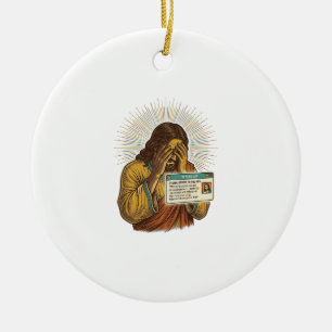 Jesus Cringing Ten Year Old Status Update Humor_1 Ceramic Ornament