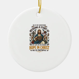 Jesus Crochet Knitting T-Shirt Inspirational Faith Ceramic Ornament