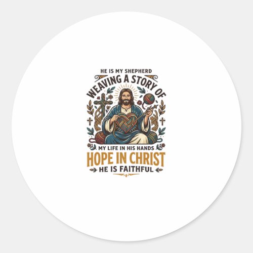 Jesus Crochet Knitting T-Shirt Inspirational Faith Classic Round Sticker