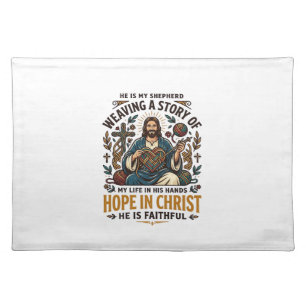 Jesus Crochet Knitting T-Shirt Inspirational Faith Cloth Placemat