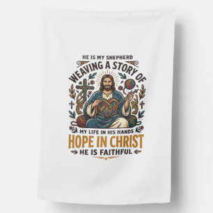 Jesus Crochet Knitting T-Shirt Inspirational Faith House Flag