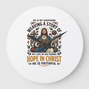 Jesus Crochet Knitting T-Shirt Inspirational Faith Large Clock