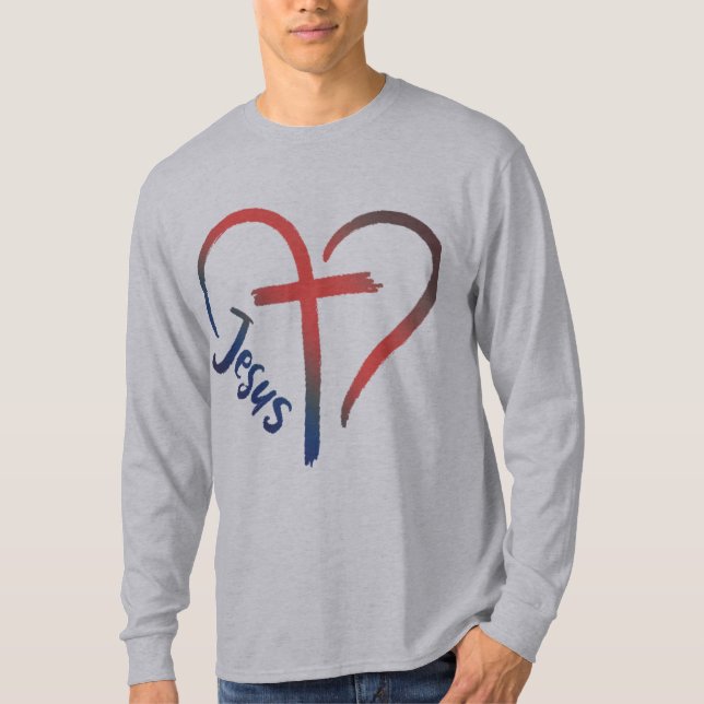 Jesus Cross and Heart Love Symbol T-Shirt (Front)