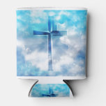 Jesus Cross Blue Abstract Can Cooler at Zazzle