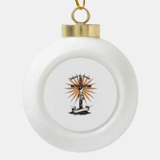 Jesus Cross Faith Vintage Engraving Christian Shir Ceramic Ball Christmas Ornament