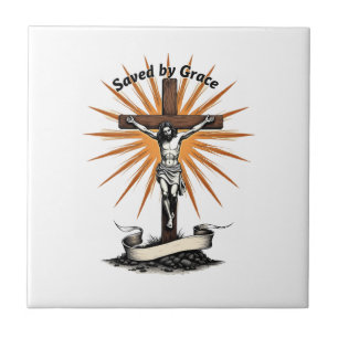 Jesus Cross Faith Vintage Engraving Christian Shir Ceramic Tile