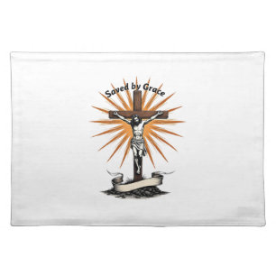 Jesus Cross Faith Vintage Engraving Christian Shir Cloth Placemat