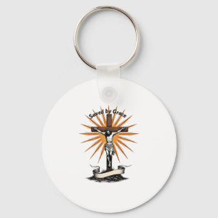 Jesus Cross Faith Vintage Engraving Christian Shir Keychain