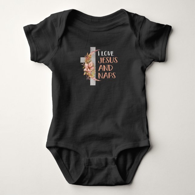 Jesus Cross Flowers Christian Christ Faith Baby Bodysuit (Front)