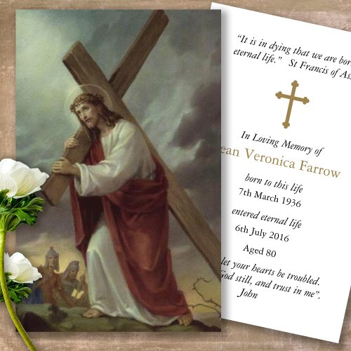 Jesus Cross Funeral Memorial Prayer Sympathy Cards