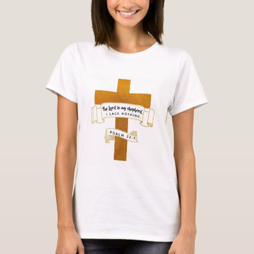 Jesus Cross in gold with Bible Verse _ T_Shirt