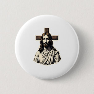 Jesus Cross Portrait Vintage Engraving Shirt 2 Button